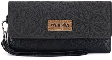 Montana West X Wrangler Western-Geldbörsen für Damen, dreifach gefaltete Geldbörse mit Handschlaufe, großes Fassungsvermögen, Clutch-Geldbörse mit Münzfach, Medium, Western