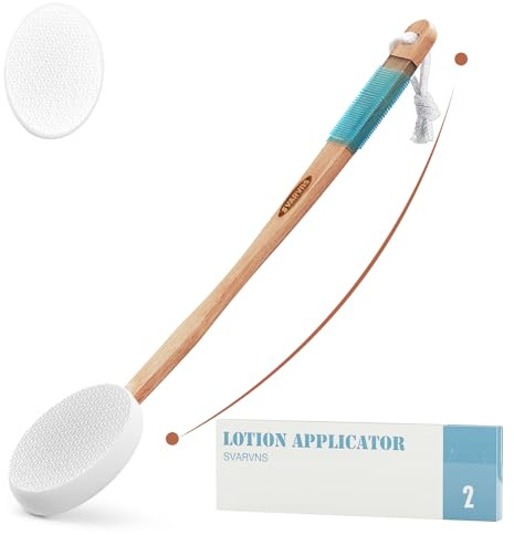 Svarvns Lotion Applicator for Back, 17 Long Handle with 2 Replaceable Pads | Bathroom Aids Back Lotion Applicator for Women, Elderly, Apply to Lotion, Sunscreen, Cream Medicine - White