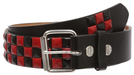 Snap On Punk Rock Star Pyramid Studded Checker Board Leather Belt