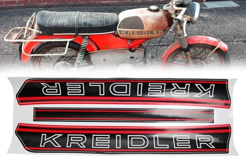 BISOMO Tank Aufkleber Kreidler Schriftzug in Schwarz-Rot, Komplett-Bogen mit 3 Stickern, Links, rechts, Oben, Länge 410mm