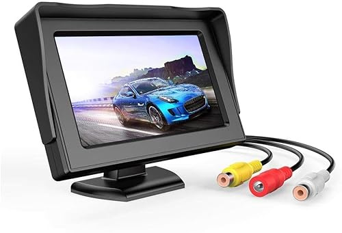 4.3 Zoll ABS Rückfahrkamera Anzeige, 16:9 TFT-Display Mit Sonnenblende, Monitor Rückfahrkamera Bidirektionaler V1/V2-Eingang, 180-Grad-Einstellung, Kompatibel Mit DVD VCD Auto