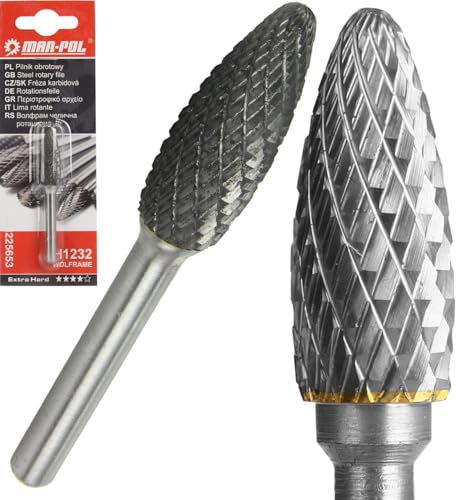Fresadora con lima giratoria cónica, redondeada, diámetro 12 x 32 mm, longitud total 75 mm, inclusión 6 mm, carburo cementado