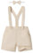Volunboy Bambino Pantaloncini con Bretelle, Ragazzo Estivi Casual Lino Shorts con Papillon 3 Pezzi(Cachi Chiaro,12-18 Mesi,Taglia 80)
