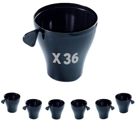 36 Tasses à Café noires 7 cl avec anse - Réutilisable - Étanche - Empilable - Anniversaire - Mariage - Plastique dur - Solide - Mug - Expresso - Verrine - Ristretto
