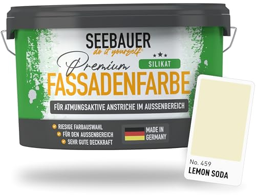 SEEBAUER diy Silikat-Fassadenfarbe Gelb 2,5L für Außen (No. 459 Lemon Soda) Atmungsaktive Mineralfarbe für Fassaden - Geeignet für Putz, Mauerwerk und Beton