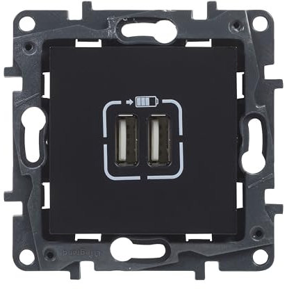 LEGRAND Cargador doble USB tipo A componible para instalación empotrada, Gama Niloé Step, Color Antracita, 398264