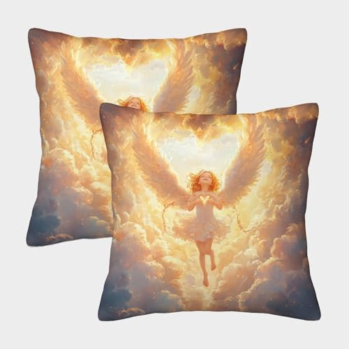 JLZBXCUER Engel 3D-Druck Kissenhüllen Zier Kissenhülle Quadrat Kissenbezüge 2er Set Für Home Decor， 45x45cm