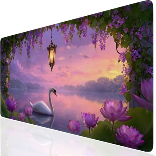 Mouse Mat Swan 1000x500x3mm Washable Large Mouse Pad Purple, Desk Mat Non-Slip Rubber Base Stitched Edge-Smooth Cloth Surface, Waterproof Laptop Desk Pad for Office, Work, MacBook, PC, Home UK-100
