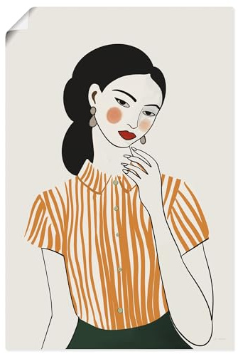 ARTLAND Wanddeko Poster & Kunstdrucke Wandposter 20x30 cm moderne boho deko aesthetic Frau gestreifte Bluse Portrait Minimalismus U5TK