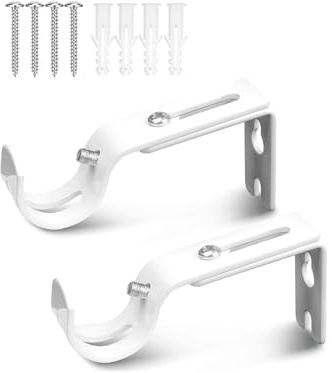 FUGLUS 2 Stück Gardinenstange Halterungen, Verstellbare Gardinenstangenhalterungen, Gardinenstangen Halterung, Metall Wandhalterung Vorhangstangen Halterungen für Gardinenstangen 25mm(weiß)