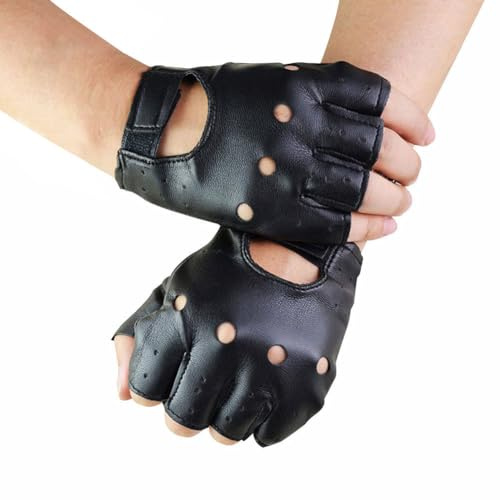 Arroopu Punk-Handschuhe für Herren, PU-Leder, Gothic, schwarz, Biker-Handschuhe, atmungsaktiv, modisches Kostüm, Outfits für Fitnessstudio, Radfahren, Fitness, Training, Singen, Bühnenaufführung