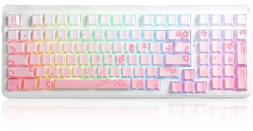 DAREU EK98PRO Sakura Pink Gaming Keyboard Tri-Mode BT/2.4GHz/USB-C | Mechanical Keyboard with Number Pad,Pre-lubed Linear Switches,Gasket Structure,Hot Swappable Custom,RGB Backlit for Win/Mac