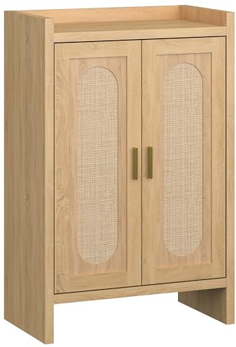 Panana 5/6 Layer Farmhouse Style Shoe Cabinet, Wooden Double Door Shoe Rack Entrance Door Freestanding Shoe Storage with Adjustable Shelves for Entry, Hallway, Corridor (Narrow Rattan Brown, 6 Tier)