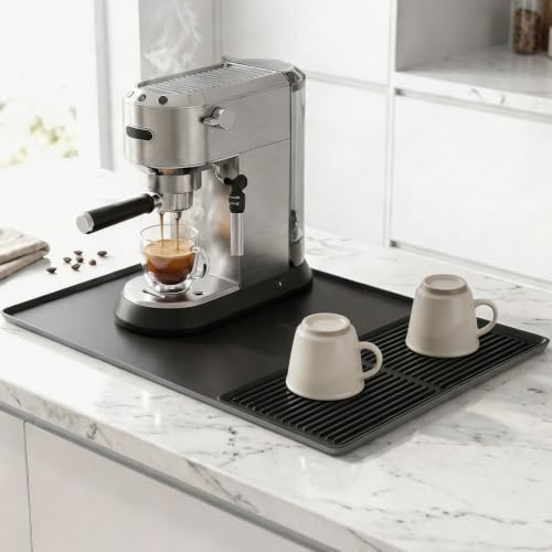 AiQInu 2-in-1 Silikon Kaffeemaschinen-Trockenmatte, 60 x 40 cm, Rutschfeste Hitzebeständige Leicht zu Reinigen Silikonmatte für Kaffeemaschine/Küche Trockenmatte, Schwarz