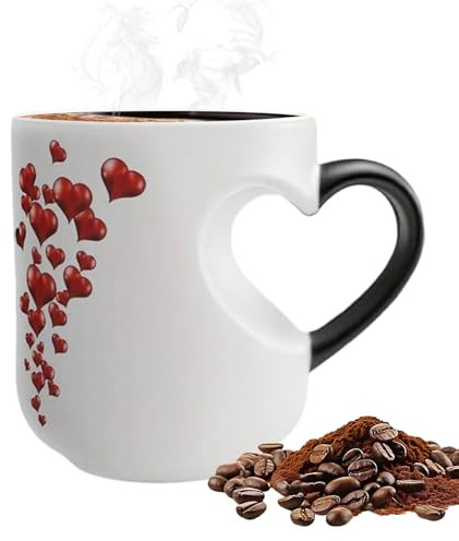 Byzieir 325ml Zaubertasse Mit Herz, Keramik Farbwechselnde Tasse Mit Herzgriff, Herz Farbwechsel Magischer Kaffeetasse, Farbwechselnde Kaffeetasse Mit Herzs Für Zuhause, Küche