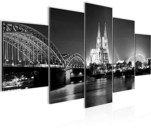 Runa Art Bild Wohnzimmer Schlafzimmer Köln 5 Teilig Skyline Schwarz Weiss Wandbilder auf Vlies Leinwand 602653c