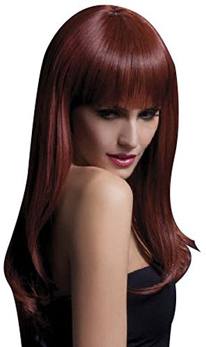 Smiffys Fever Kollektion, Sienna Perücke, Dunkel Kastanienbraun, Lang gefedert mit Pony, 66cm / 26in
