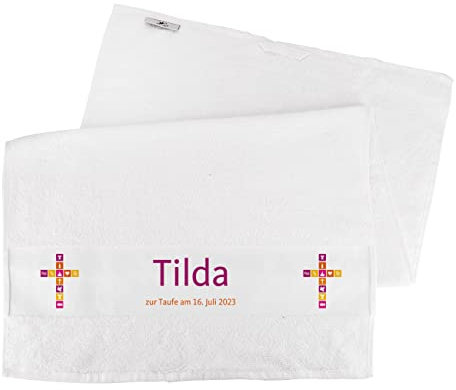 Striefchen® Handtuch (Weiß, 50x100) für Kinder mit Aufdruck des Namens M Kommunion/Konfirmation/Taufe