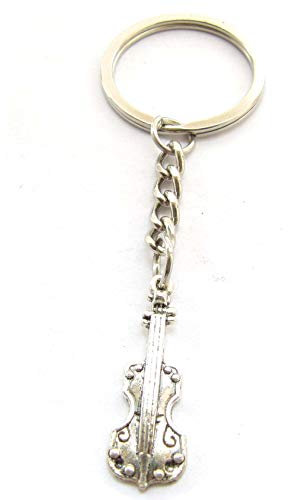Keychain silver Guitar microphone music for Men Mini Cute Bass Key Chain Ring for Kids High-end Car Keyring Electric Guitar Key Holder (violin)