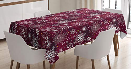 ABAKUHAUS Schneeflocke Tischdecke, Weihnachten, Pflegeleicht Waschbar Schmutzabweisend und mit Klaren Farben Hochwertiger Druck, 140 x 240 cm, Bordeauxrot