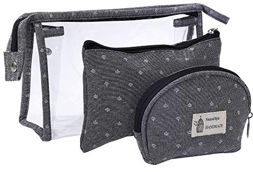 Kulturbeutel Transparent für Reisen 3 Stück, Wasserdicht PVC Kulturtasche für Frauen Kosmetiktasche Make-Up Tasche Kleine Brieftasche mit Reißverschluss, Grau