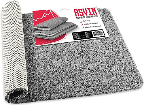 Asvin Soft Textured Shower Mat Non Slip Anti Mould for Inside Shower & Bath (24x16 inch) Phthalate Free Rubber Loofah Bathroom Mats for Slippery Surfaces and Wet Areas, Quick Drying