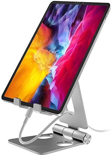 Aduro U-Rise XL verstellbarer Aluminium-Tablet-Ständer iPad-Halter faltbarer Telefonständer kompatibel mit iPhone iPad Pro 11, 9,7, 10,5 Air Mini 4 3 2, Nexus, Tab, E-Reader (4-12 Zoll) Silber