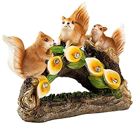 Gartendeko Eichhörnchen LED Solar Garten Lichter, aus Kunstharz Wetterfest, Solar Lampe Eichhörnchen Figuren Frühlingsdeko Gartenfigur Ornamente Beleuchtung für Draußen Hof & Balkon, Geschenk Urlaub
