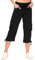 MoFiz Ladies Cropped Trousers Women Casual Pants Work Office Crop Capri Pants 3/4 Length Shorts Trousers Multi-Pockets Black Size L