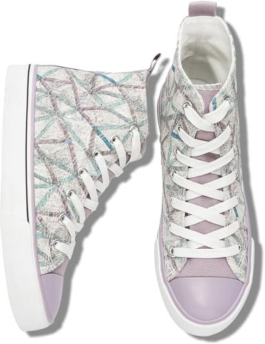 kufeiti Baskets montantes en toile à lacets pour femme - Blanc et noir - Chaussures de marche décontractées, violet, 38 EU