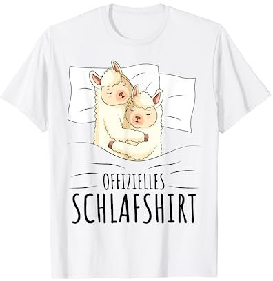 Süße Alpaka Liebhaber Geschenkidee - Herren & Damen Unisex Cartoon Alpaca Sleep Shirt - Weiß, Kurzarm, Small, T-Shirt