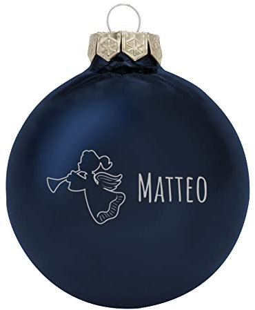 Deitert Weihnachtskugel mit Wunschtext Gravur, Ø 8cm, personalisierte Christbaumkugel aus Glas (glänzend), Individueller Weihnachtsbaumschmuck Namen oder Spruch, Engel-Motiv, Blau