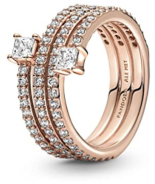 PANDORA Dreifacher Spiralring in 14 Karat rosévergoldeter Metalllegierung mit Zirkonia, Gr. 56, 180051C01-56