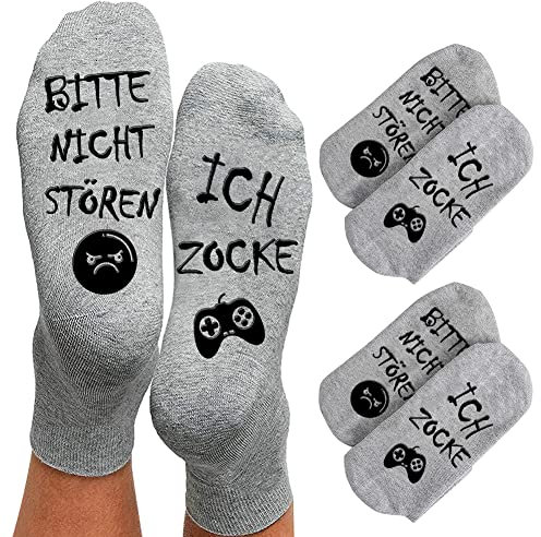 BHGWR Gaming Socken Geschenke für Gamer 2 Paar, Lustige Socken mit Spruch bitte nicht stören ich zocke, Baumwollsocken Weihnachtsgeschenke für Männer Coole Sachen für Teenager Jungs