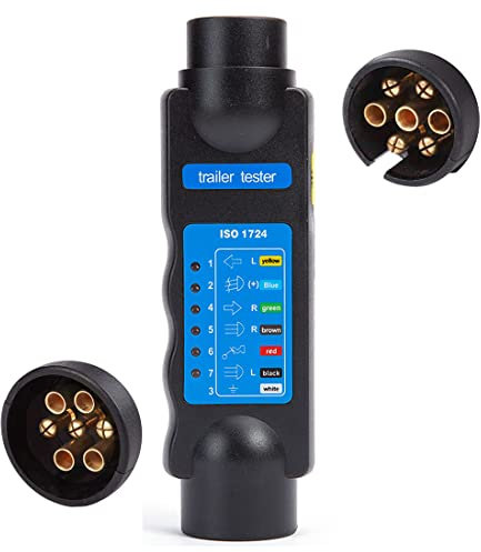 SPARKMOTO Testeur de feu arrière de Caravane de remorque 7 Broches,Testeur Prise Remorque 7 Broches pour Câblage Feux Arrière Remorque Voiture 12V,avec Retour de détection LED,Norme ISO 1724(SKT07)