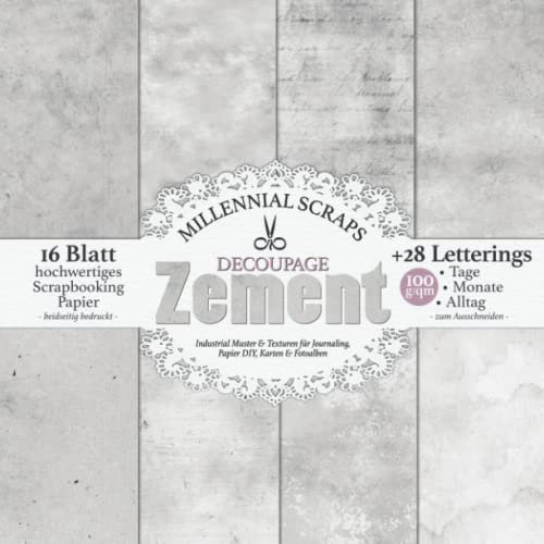 DECOUPAGE ZEMENT: Industrial Muster & Texturen für Journaling, Papier DIY, Scrapbooking & Junk Journals I Zubehör zum Ausschneiden I Mit Letterings I Karten Basteln Geschenk