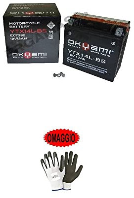 Compatible avec Harley Davidson XL L Sportster Low-1200 2006-2008 Batterie déjà prête à l'emploi OKYami YTX14L-BS chargée scellée en usine, batterie 12 Ah ampères 12 V