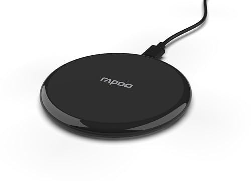 Rapoo XC105 kabelloses Induktionsladegerät für Smartphone, Ladegerät für iOS und Android (z.B. iPhone, AirPod, Samsung), flach, Qi-Laden, Schnellladen, Überladeschutz, schwarz