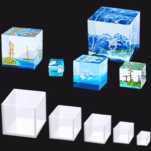 HyzaPhix 5pcs Quadrat Resin Silikonform Würfel Epoxidharz Formen Kerzen Gießform Quadratische Harzform Kristall Harz Gießen Formen Square Cube Silicone Molds für DIY Handwerk Kerzen