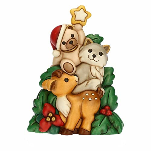THUN - Weihnachtsschmuck Teddy und Freunde des Waldes aus Keramik von Hand verziert - Geschenkidee Weihnachten 2022 – 22 x 14,2 x 30 cm h