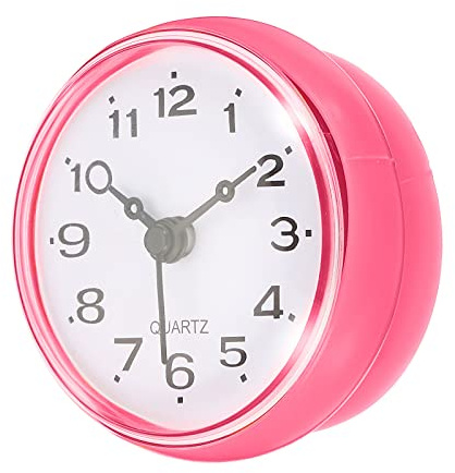 PATIKIL wasserdicht Badzimmer Uhr Mini runde Wanduhr mit Saugnapf für Dusche Küche Haus Reise Dekoration pink