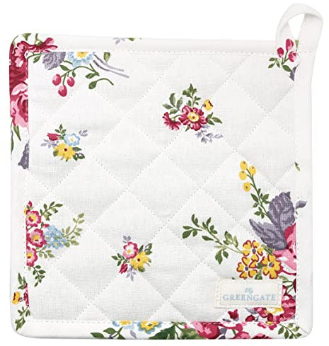 GreenGate 2er Set Topflappen Elina White mit Blumen Baumwolle 20,5 x 20,5 cm