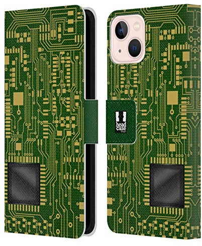 Head Case Designs Dark Green Circuit Boards Leather Wallet Case Compatible With Apple iPhone 13