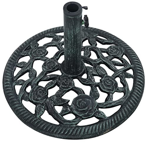 Keketa Umbrella Base with Adapter, Parasol Base with Floral Pattern, Heavy Duty Metal Garden Patio Furniture Stand for Umbrella, Canopy, Gazebo, Awning Green 9 kg 40 cm Cast Iron