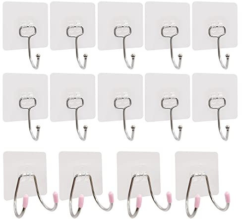 WYAN Abnehmbar Große Klebehaken Transparent-10 Stück Selbstklebende Einzelhaken,4 Stück Selbstklebender Doppelhaken,Wandhaken Selbstklebend Stark,für Schlafzimmer Bad Küche Decke