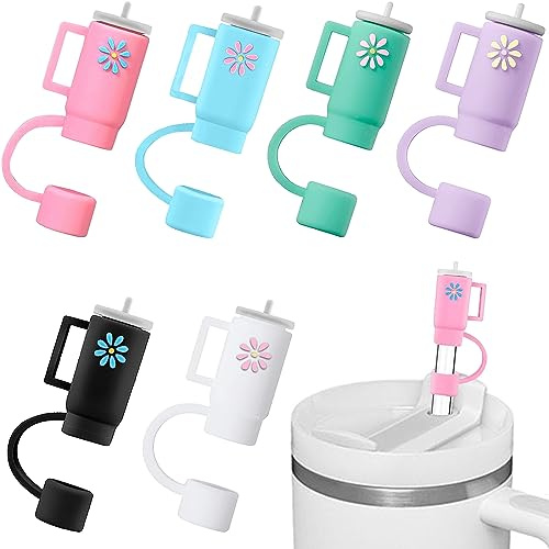 6-Pack Straw Covers Cap for Stanley Cup, Stanley Straw Topper Compatible with 40 oz Stanley Tumbler, Reusable Silicone Dust-Proof Straw Tips for Stanley Jug Drinking Straws Plug Straw Caps