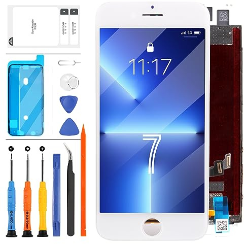 A-MIND Pantalla de repuesto para iPhone 7 A1660 A1778 A1779 4.7 pulgadas LCD Pantalla táctil 3D Digitalizador Asamblea con herramientas de reparación Kit para iPhone 7 LCD Blanco