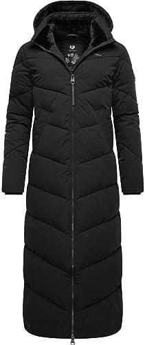 Ragwear Damen Wintermantel Warmer wasserdichter Steppmantel lang mit Abnehmbarer Kapuze Rebelka Extralong XS-6XL