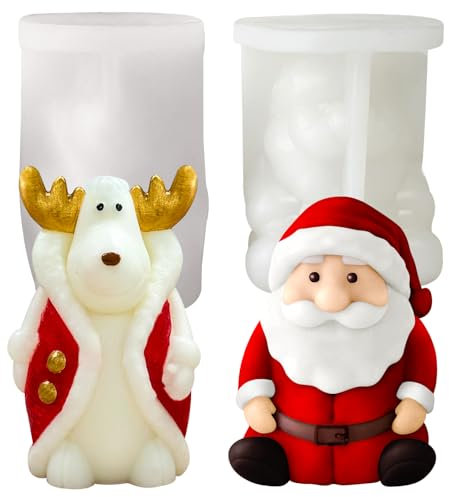 2 Stück 3D-Gießformen Silikon Weihnachten, Kerzenform DIY Selber Machen, Seifenherstellung