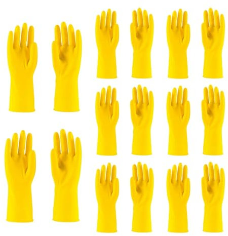 HOMESHOPA Household Rubber Gloves, 8 Pairs Large Yellow Non Slip Kitchen Dishwashing Cleaning Gloves with Cotton Lining, Flexible Long Sleeves Reusable Waterproof Gloves